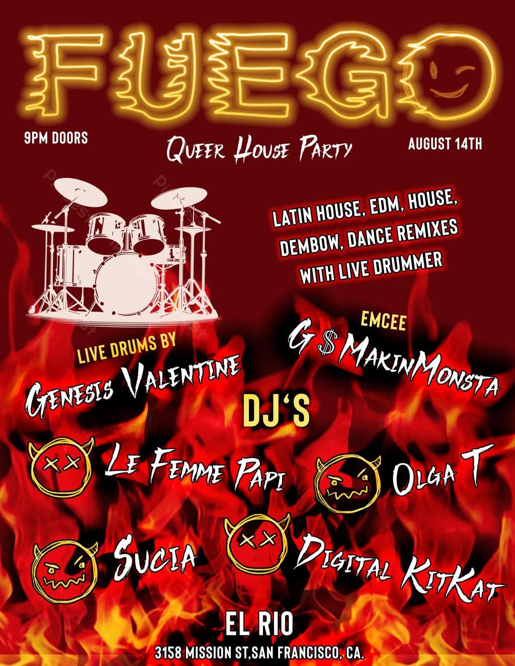 FUEGO Queer House Party with La Femme Papi, Olga T, Sucia, & Digital KitKat ($5 Cover) flyer