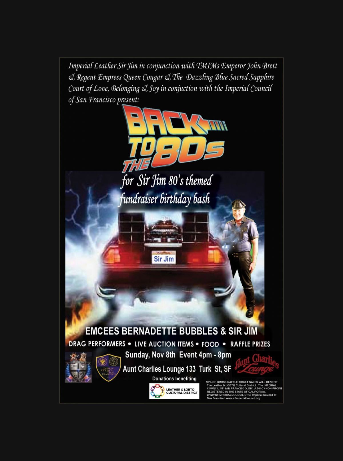 Back to the 80s for Sir Jim 80's Themed Fundraiser Birthday Bash flyer