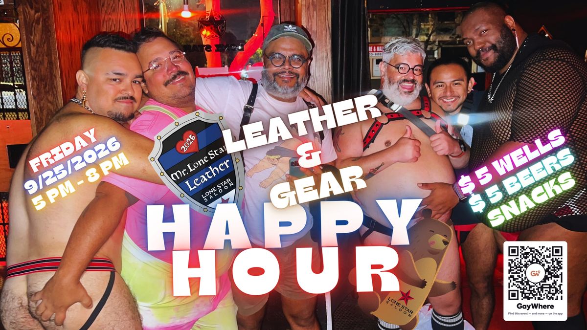 LEATHER & GEAR HAPPY HOUR flyer