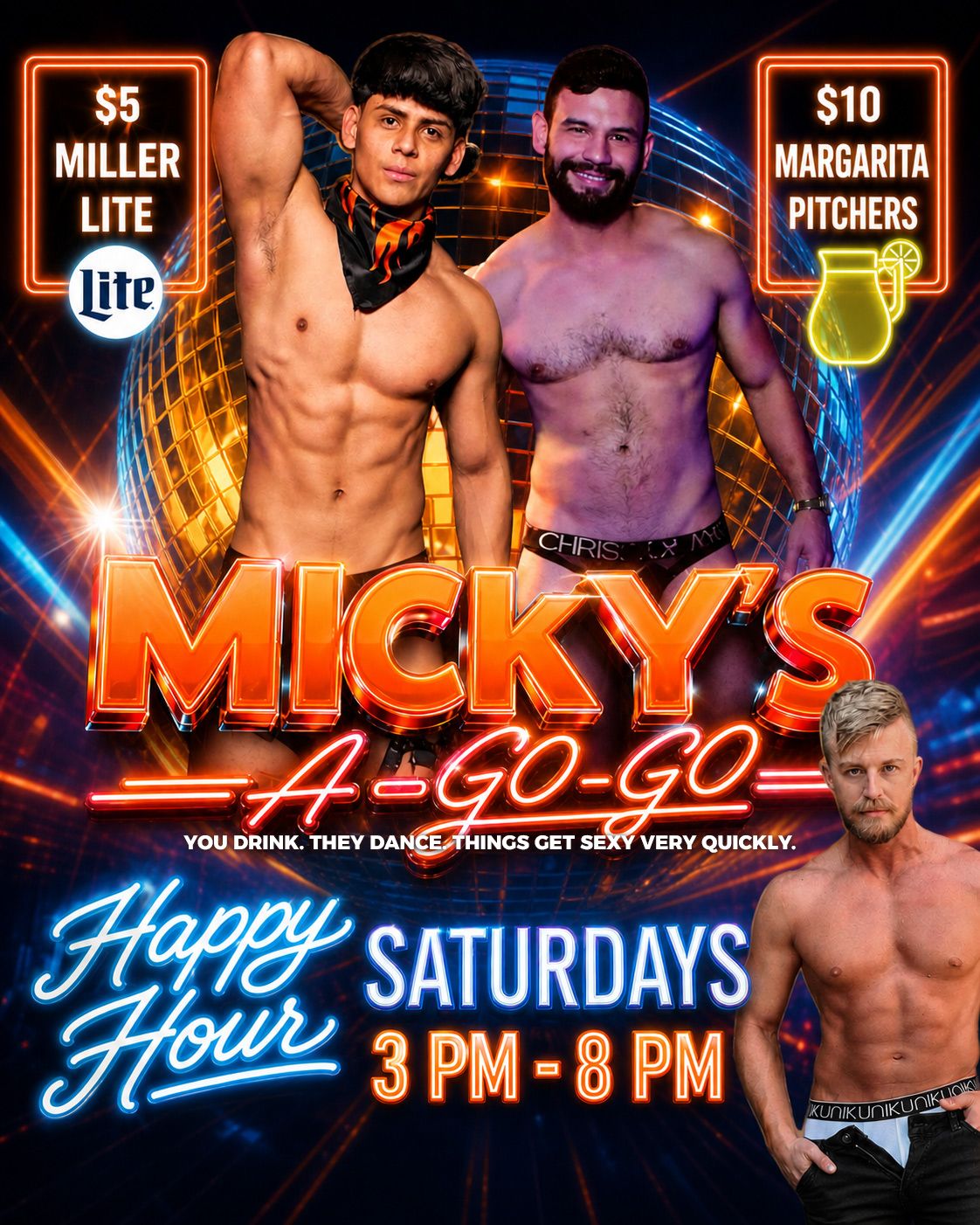MICKY’S A GOGO Happy Hour flyer