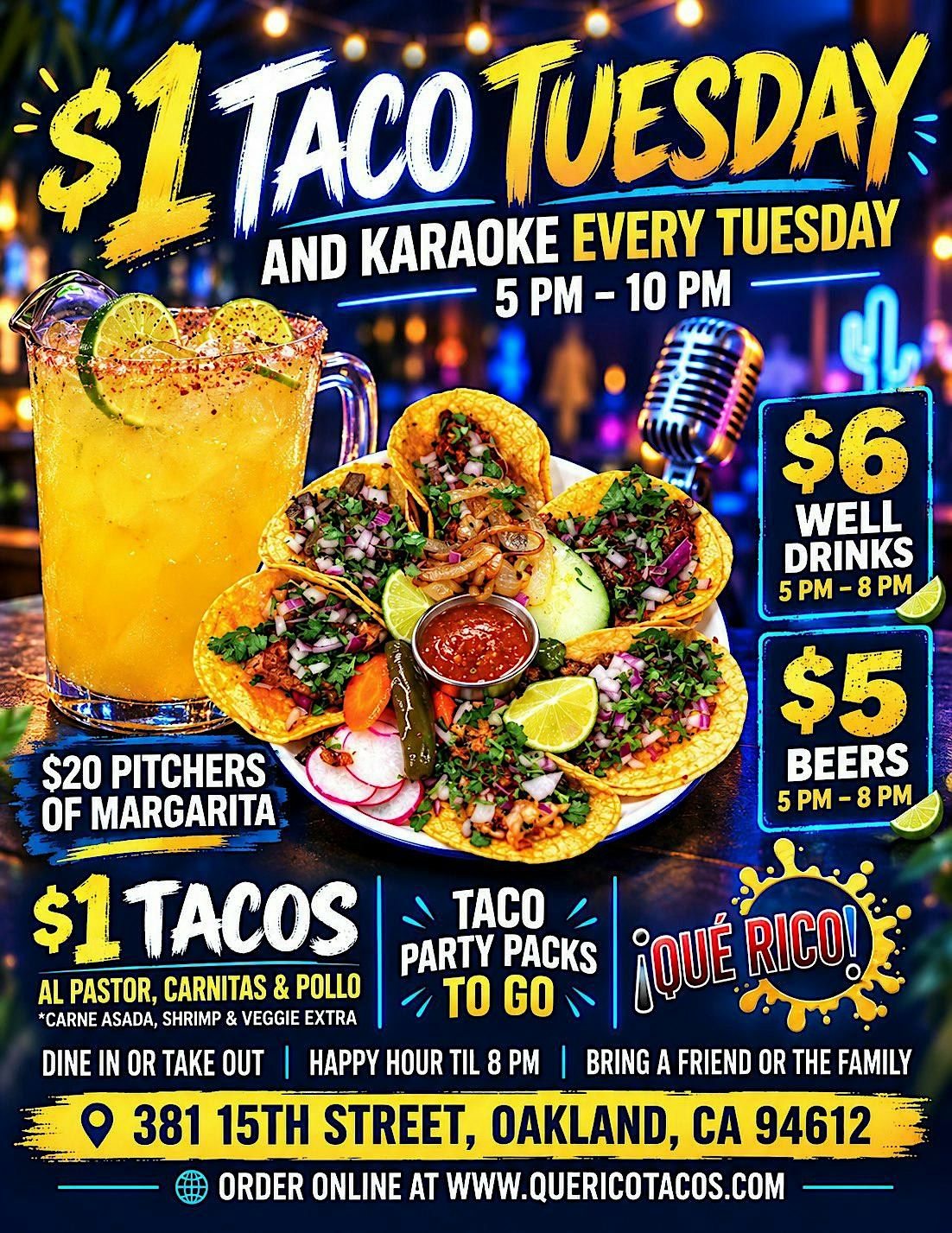 $1 Taco Tuesday & Karaoke + $20 Margarita Pitchers – RSVP flyer