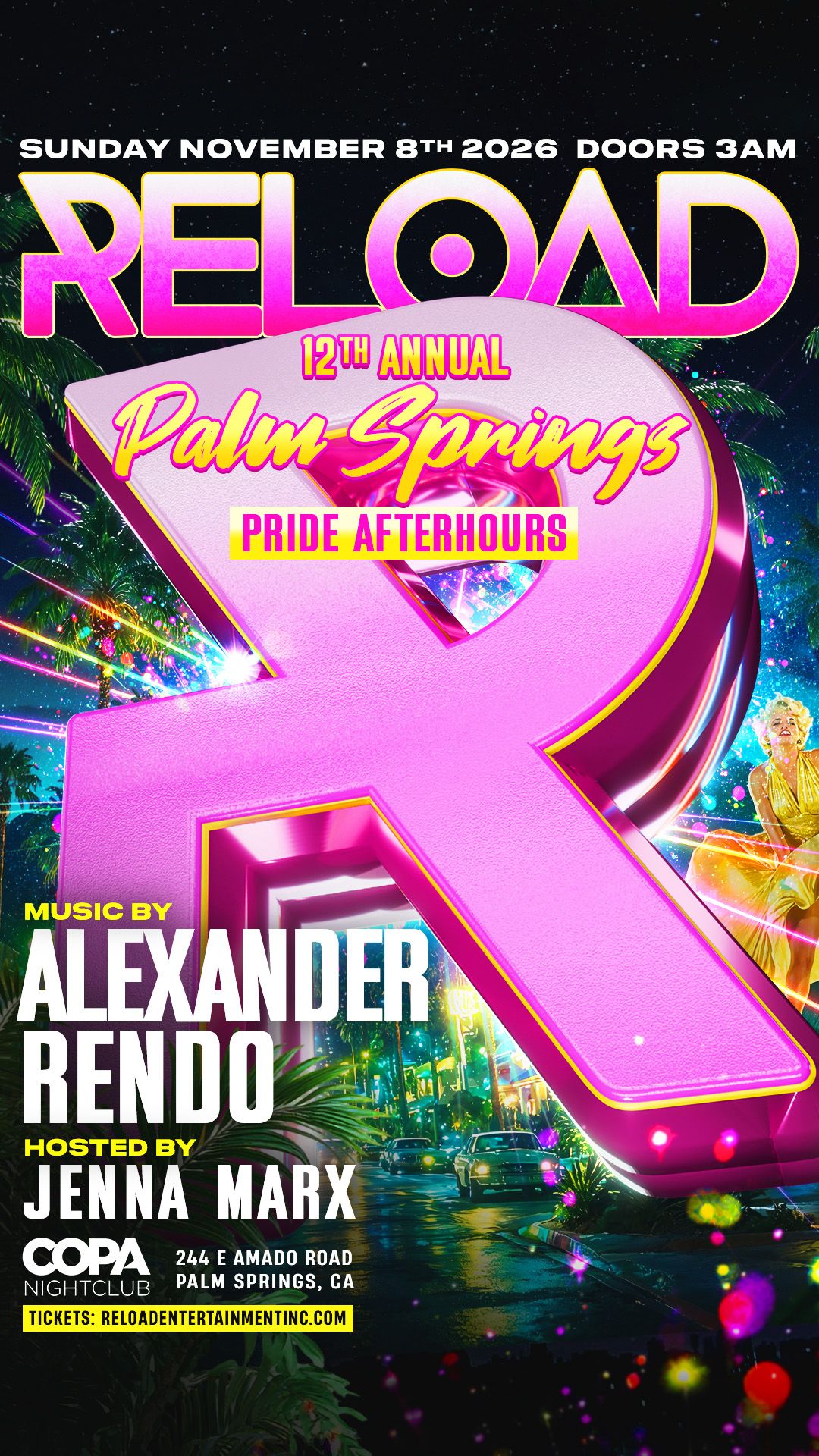 RELOAD PALM SPRINGS PRIDE 2026 flyer