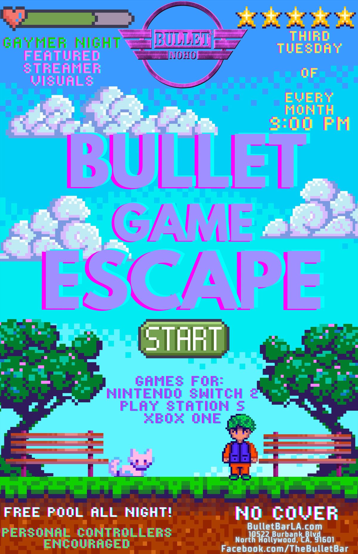 BULLET GAME ESCAPE GAYMER NIGHT flyer