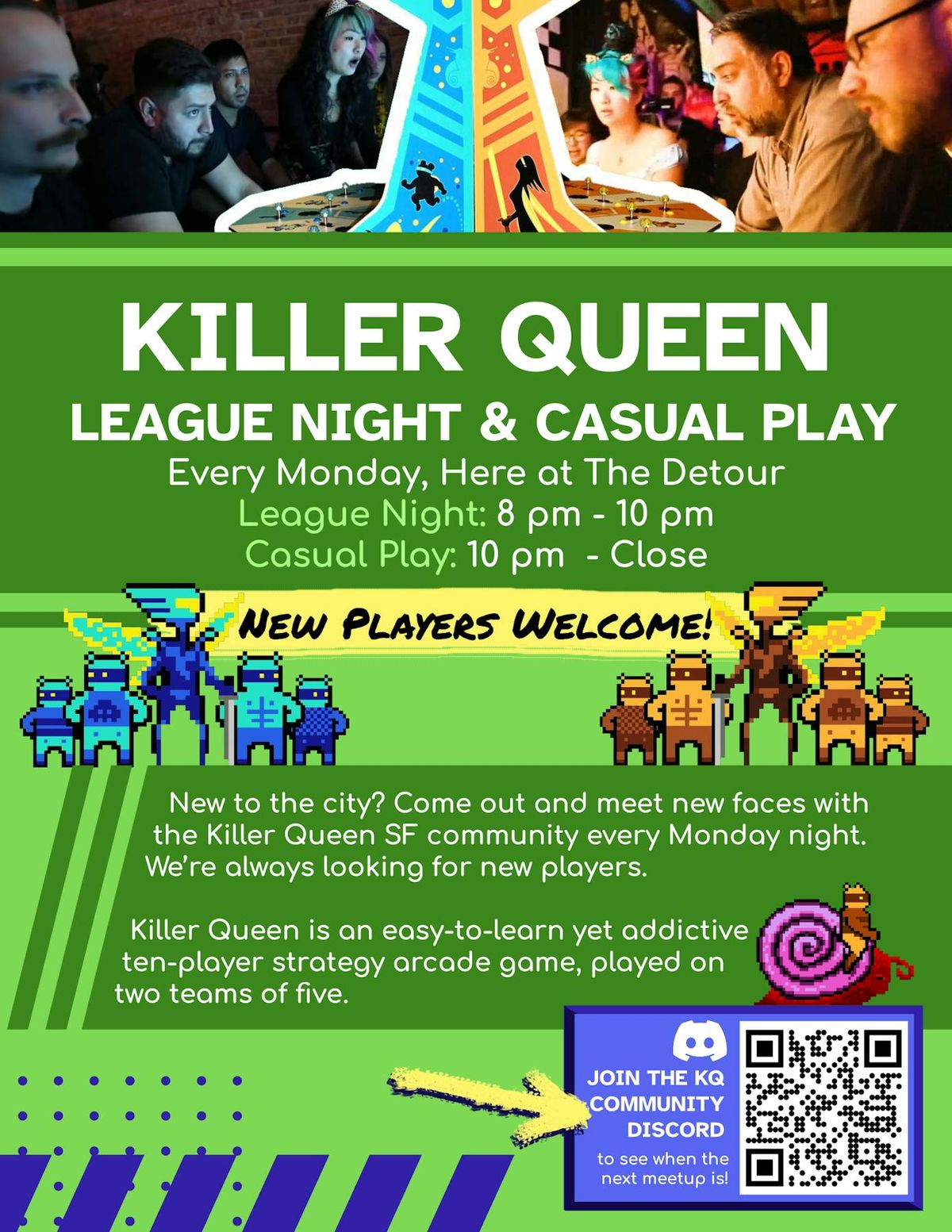 Killer Queen League Night Casual Play flyer