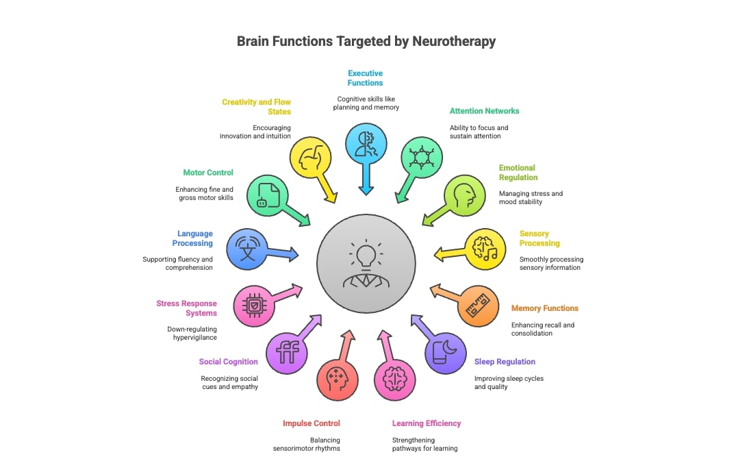 Specific Brain Functions That Neurotherapy & Neurofeedback Can Target infographic