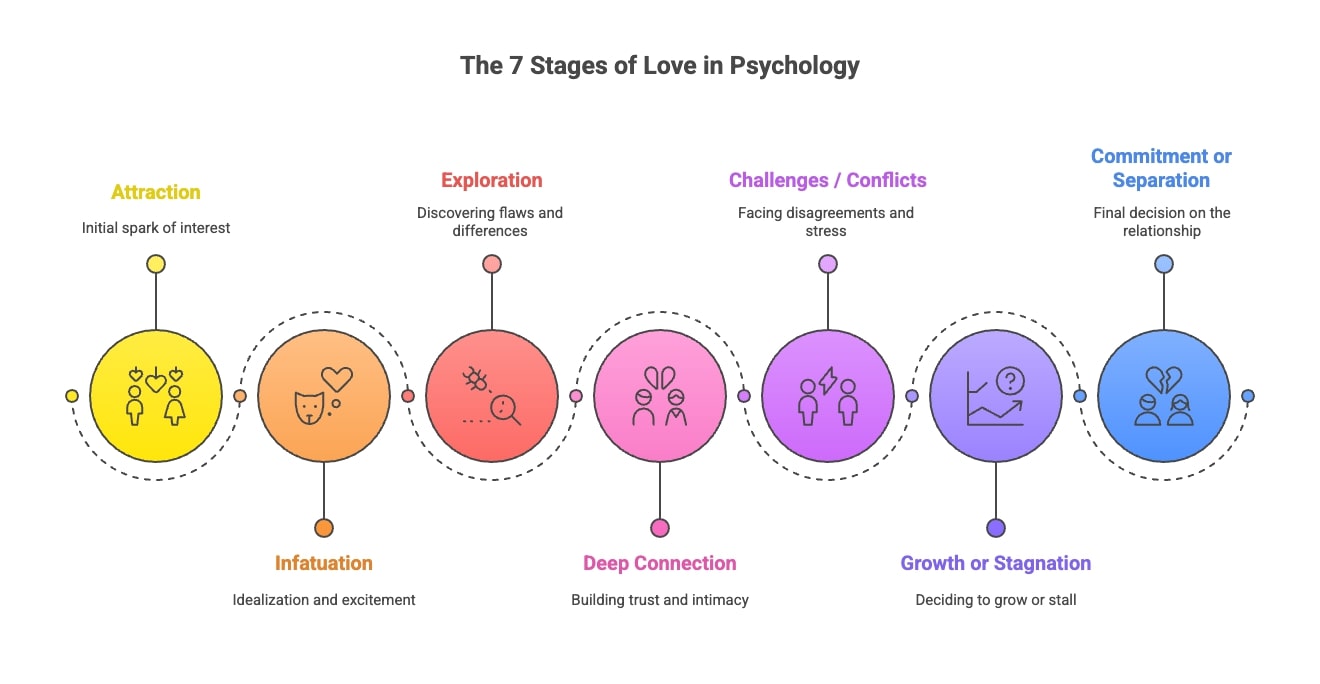 infographic about 7 stages of love in psychology