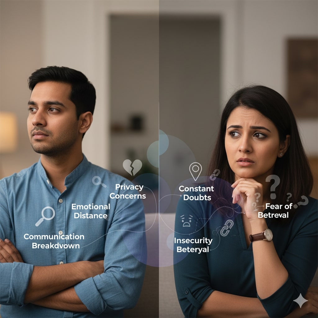 couple facing relationship problems due to trust issues with each other