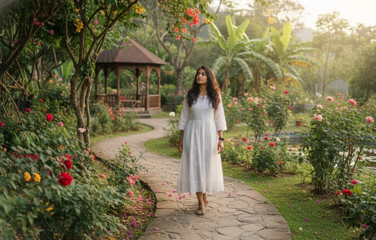 indian woman walking in the park