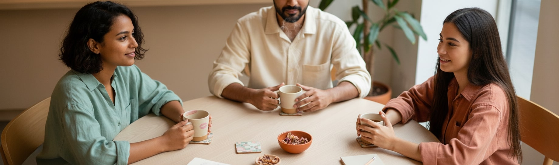 3 polyamorous indians meeting over coffee dates