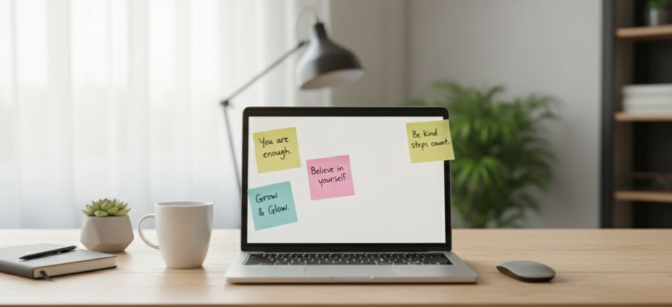 workplace displaying self love quotes