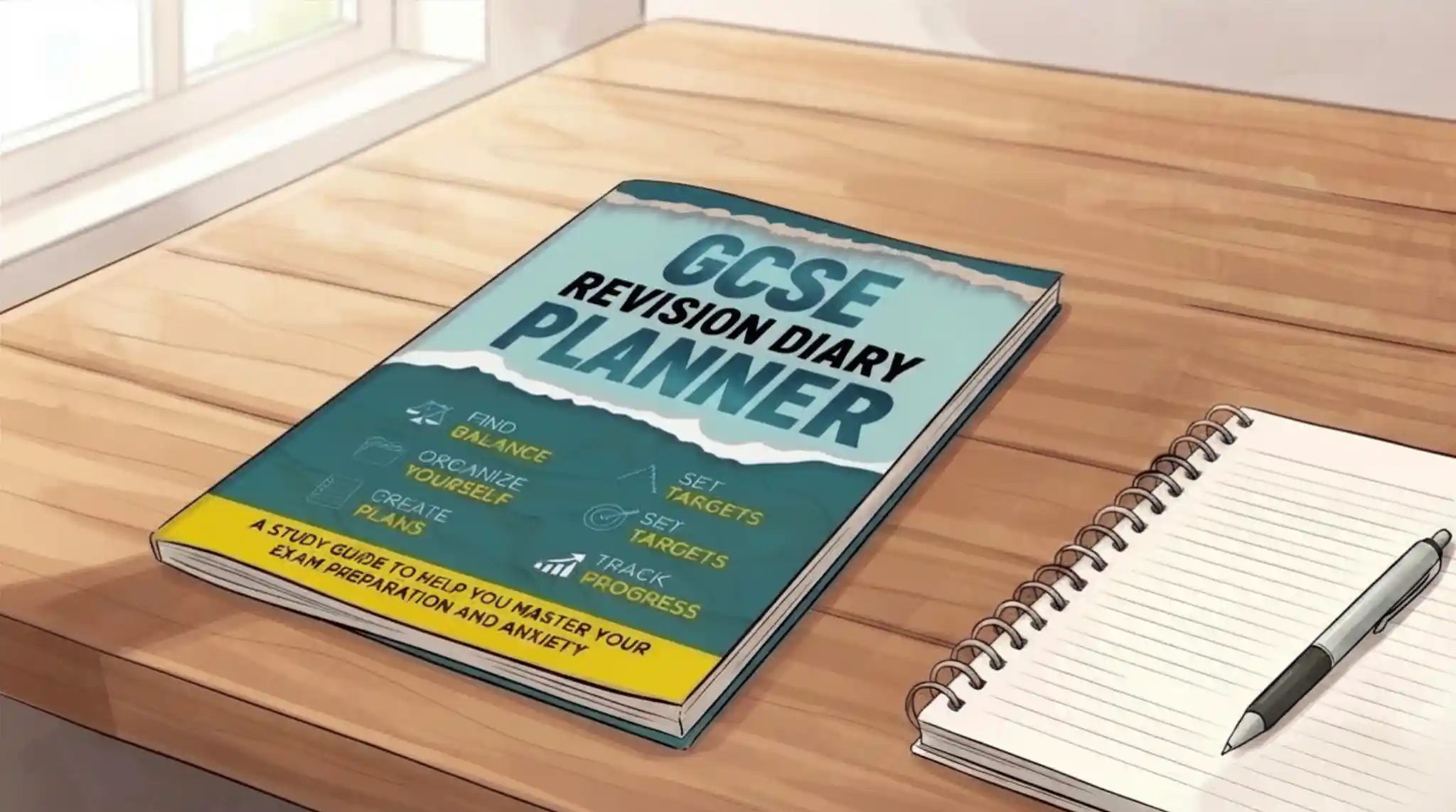 GCSE Revision Diary Planner sitting on a tidy desk
