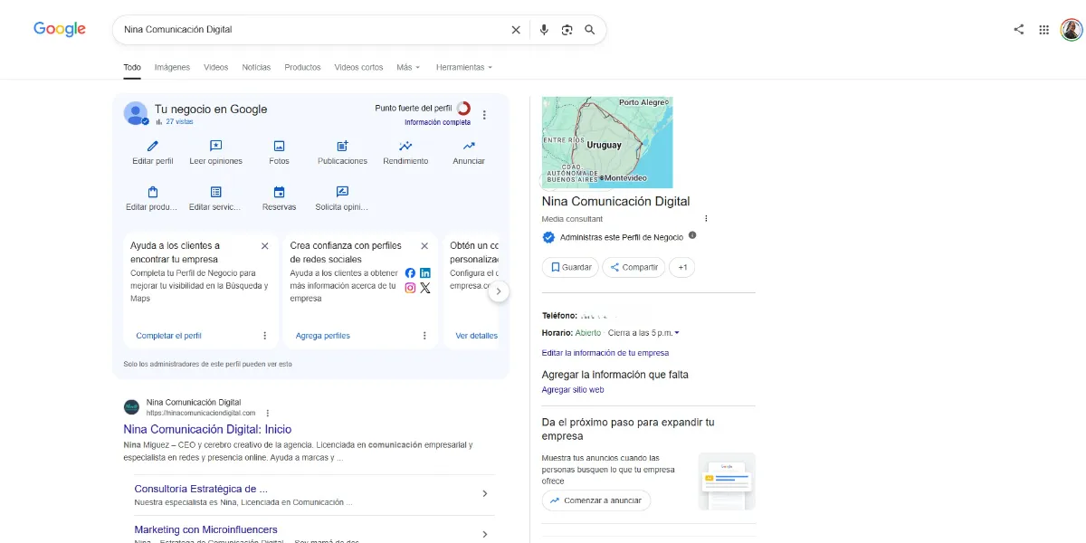 Cómo optimizamos la Ficha de Google Business Profile de Nina Comunicación Digital