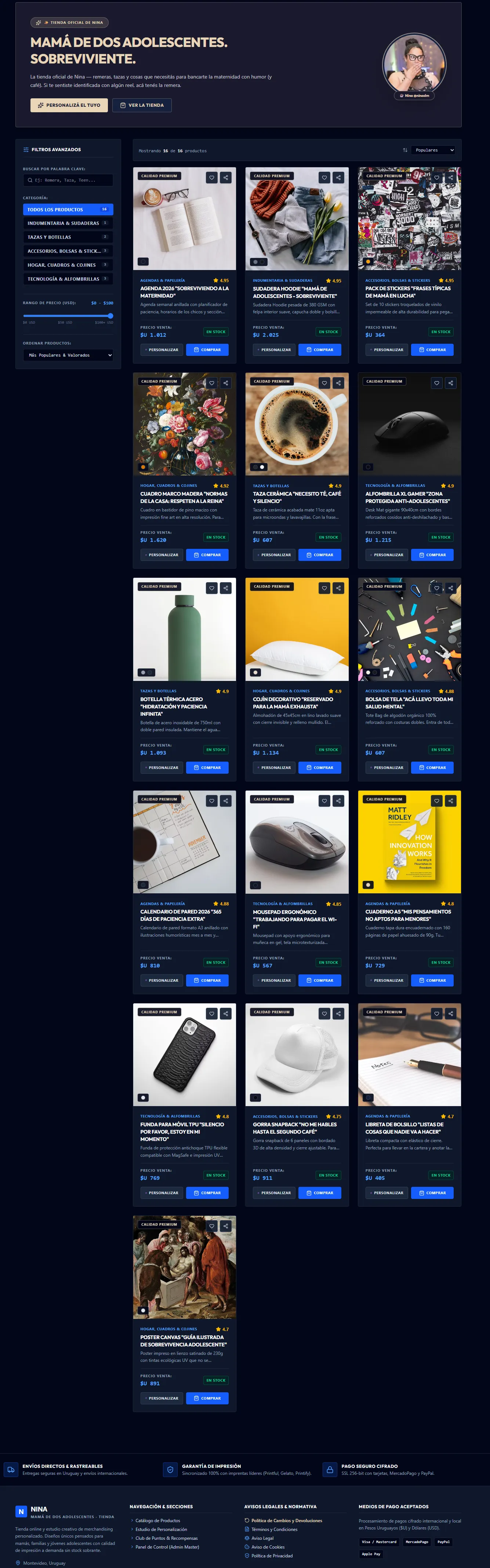 Vista completa de la tienda online de Nina, de punta a punta