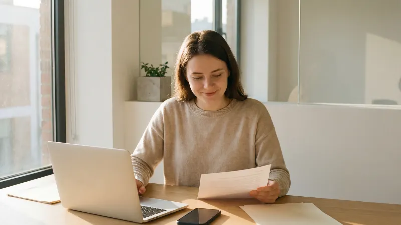 Una mesa con papeles y laptop, revisando propuestas y presupuestos digitales