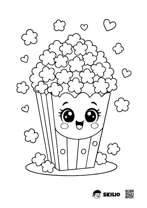 Popcorn – omalovánka - Jídlo, Oslava pro děti START - už vím, kam kreslím (4–6 let) - omalovánka ke stažení zdarma