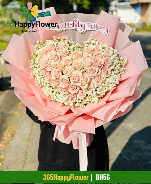 Heart-Shaped Pink Rose Bouquet