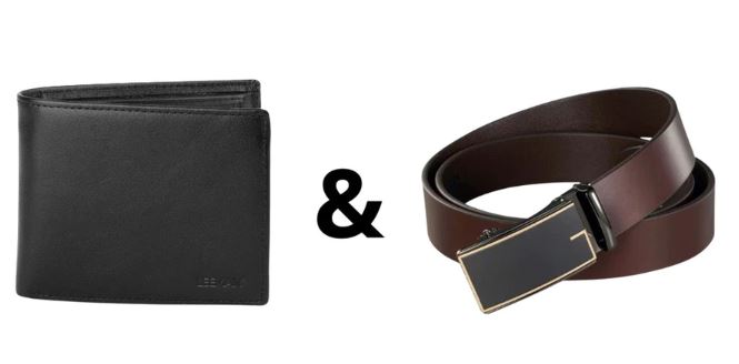 Genuine LEEMAN V126 Men's Wallet & Belt Gift Set - Horizontal Style - Brown