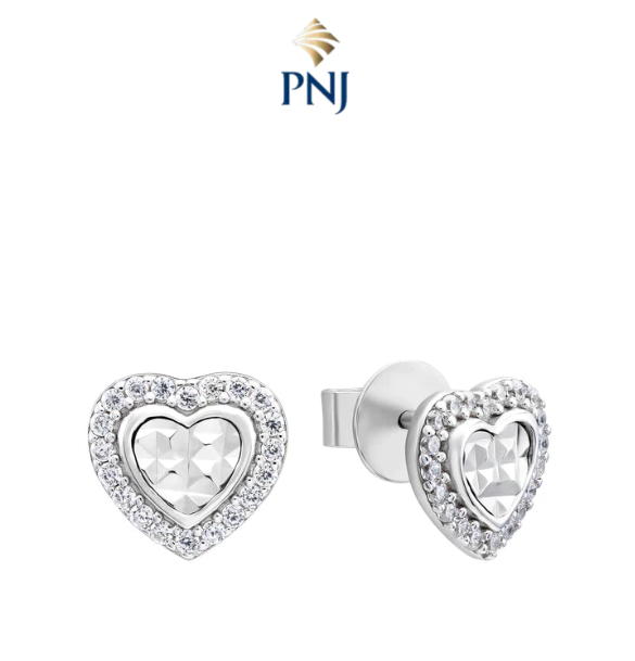 Silver Earrings with Stone Inlay – Heart Shape - PNJ SILVER EARRINGS