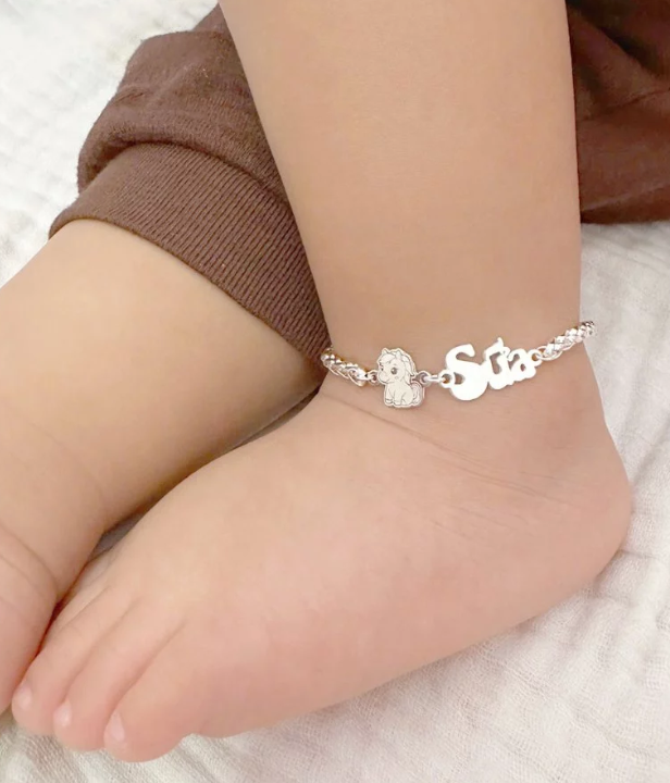 Personalized Silver Bracelet for Newborn Babies – Year of the Horse Design