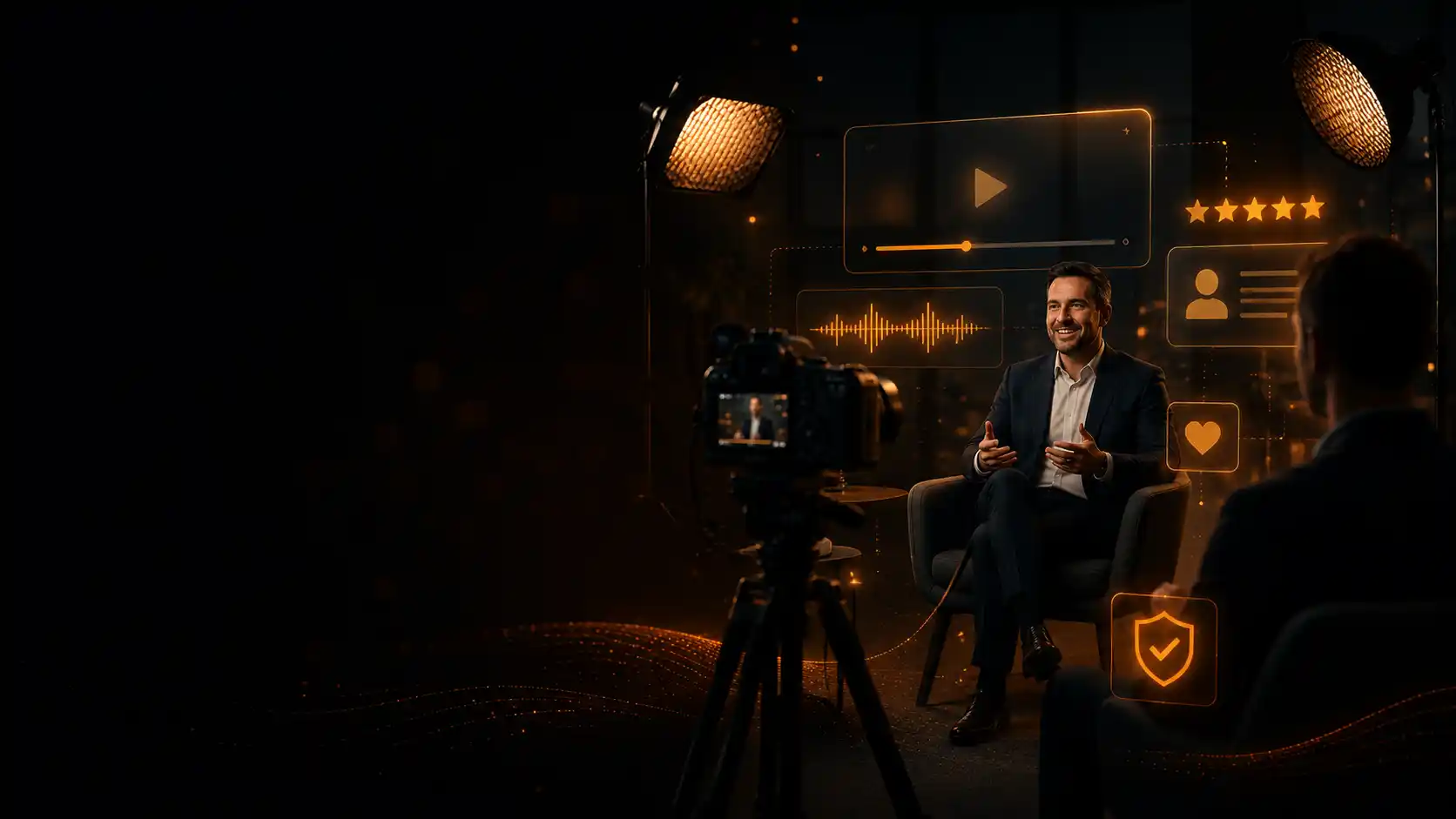 Interviewsetting tijdens een professionele VisualVibe-videoproductie voor Baldewijns