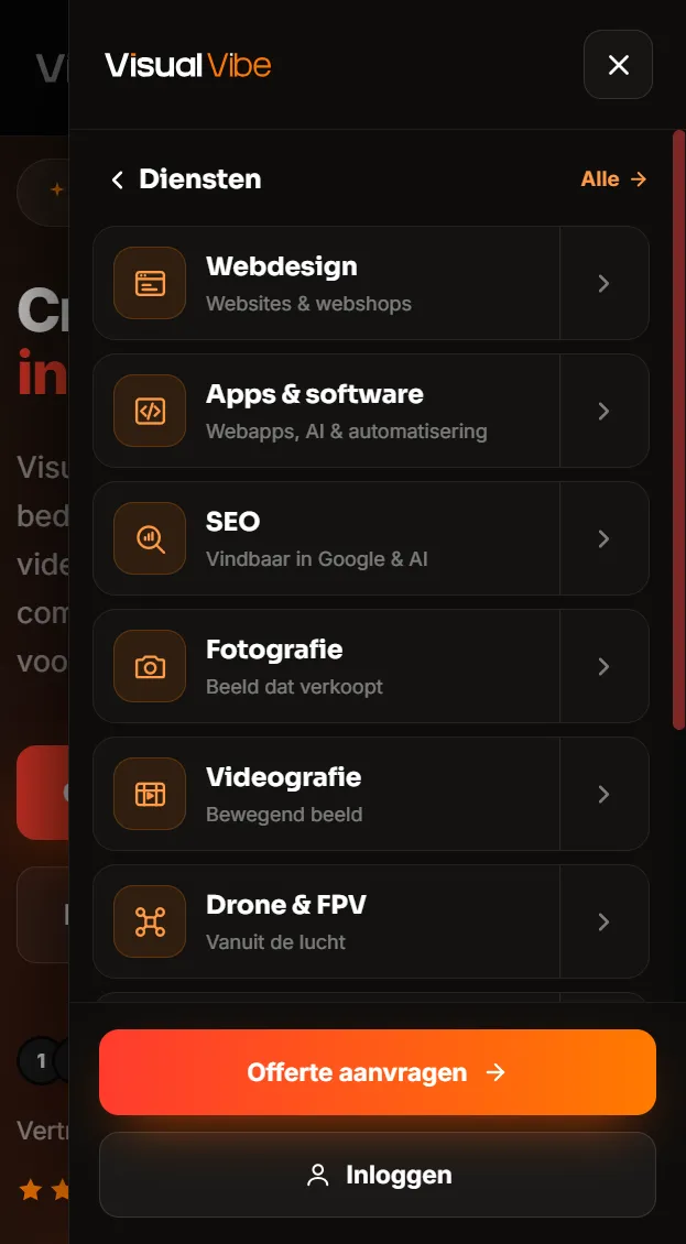 VisualVibe - Homepage mobiel