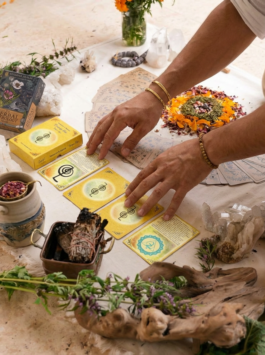 Mazo de cartas Reiki y elementos de ritual