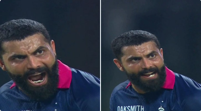 Jadeja reacts after dropped catch during match play