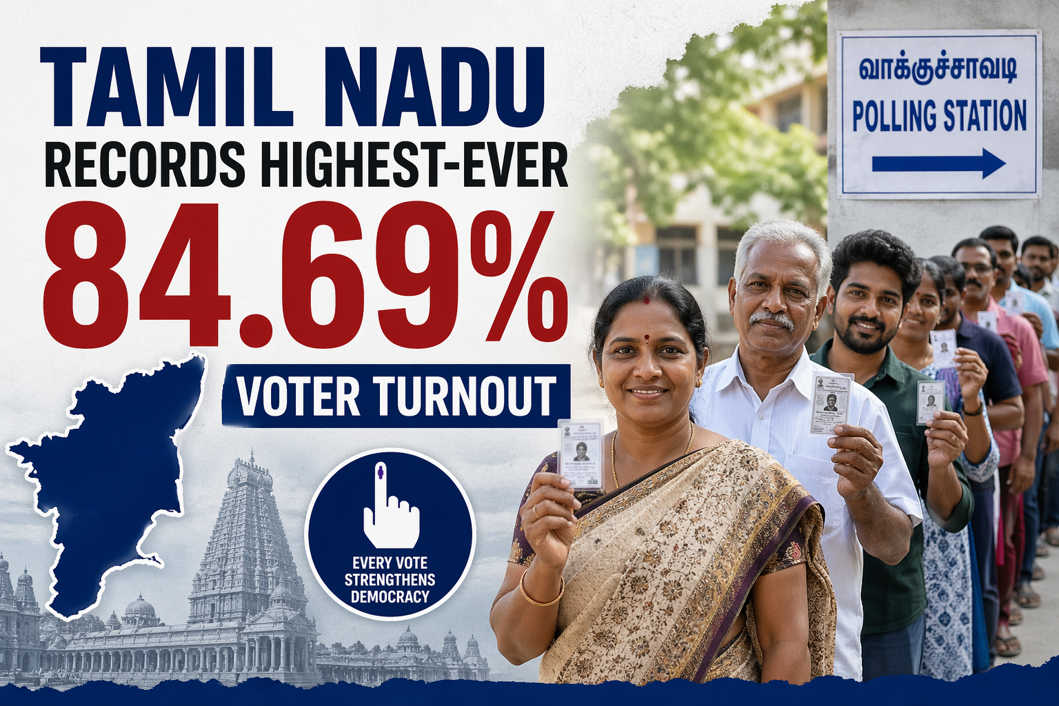 Tamil Nadu records highest-ever 84.69% voter turnout