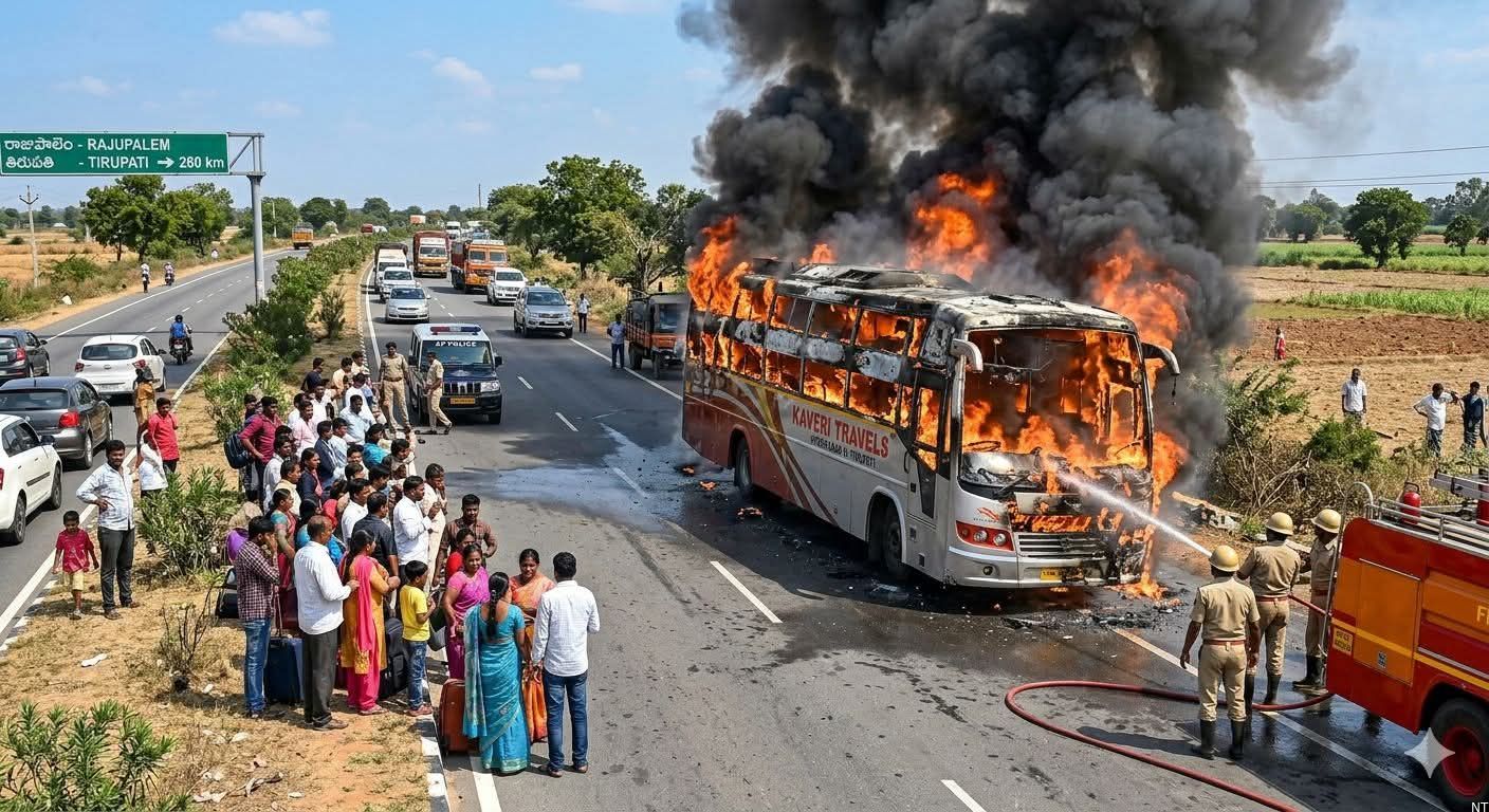 Police Probe Kaveri Travels Bus Fire in Prakasam