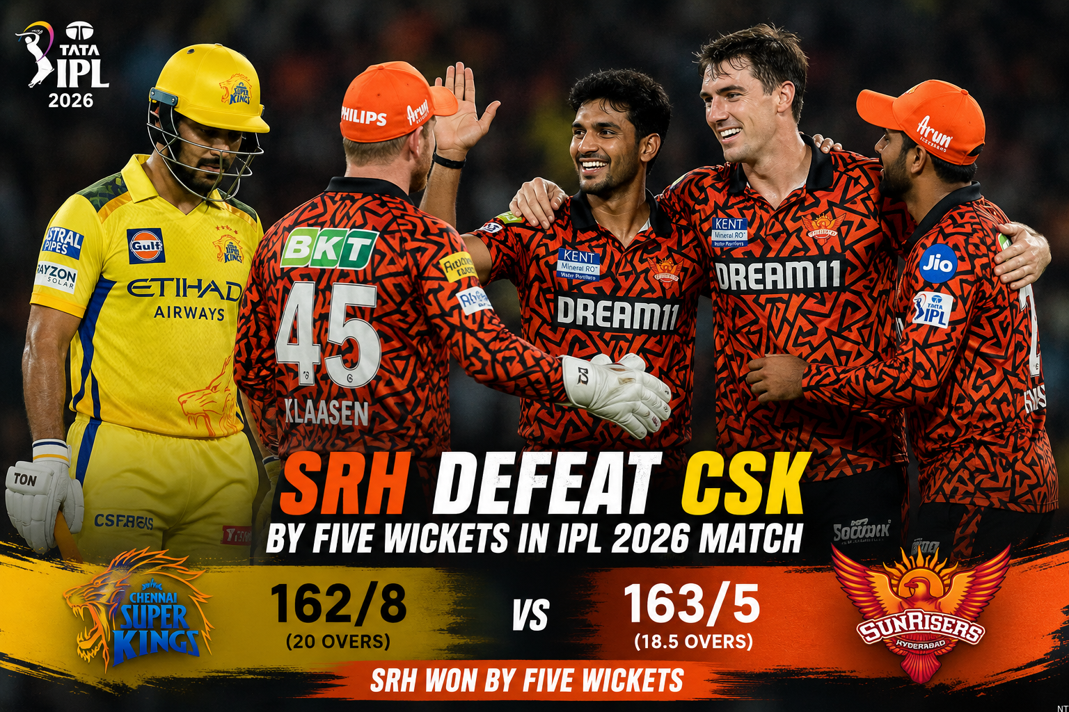 SRH Defeat CSK by Five Wickets in IPL 2026 Match