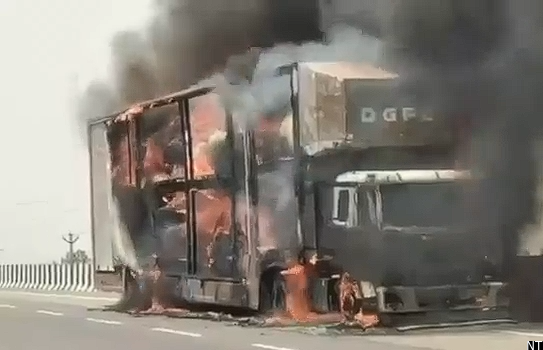Medak Police Probe Container Lorry Fire Near Toopran