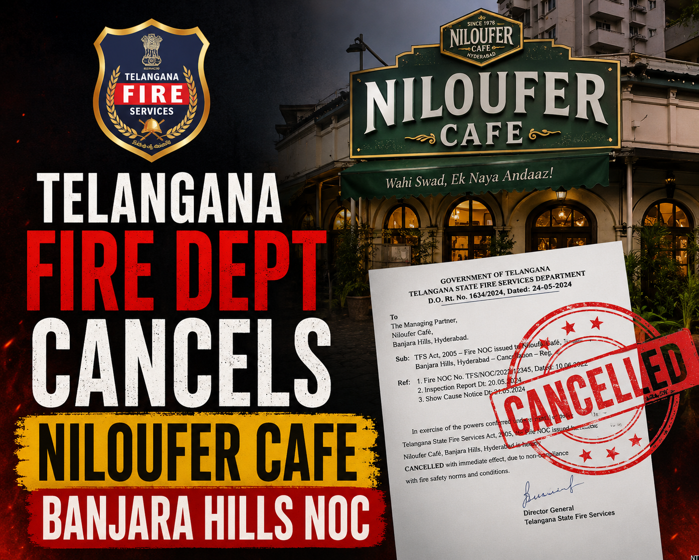 Telangana Fire Dept Cancels Niloufer Cafe Banjara Hills NOC