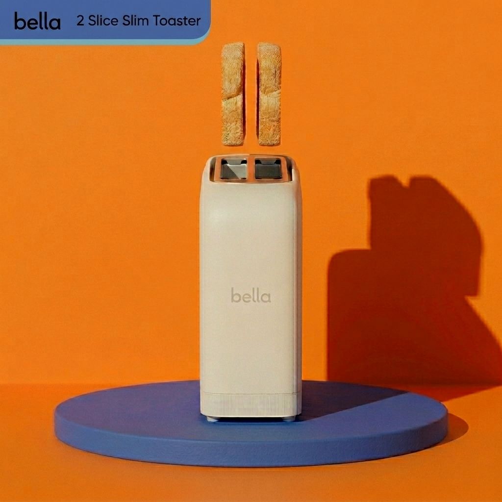 bella 2 Slice Slim Toaster, Fits-anywhere™ Kitchenware, 6 Setting Shade Control with Reheat & Cancel