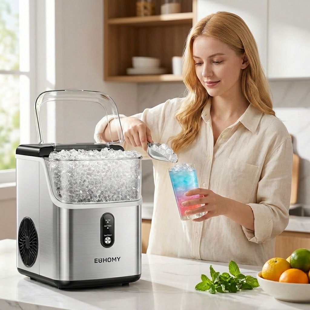 EUHOMY Nugget Ice Maker Countertop, Ready in 7 Mins, 34Lbs/24H Pebble Ice Maker Machine