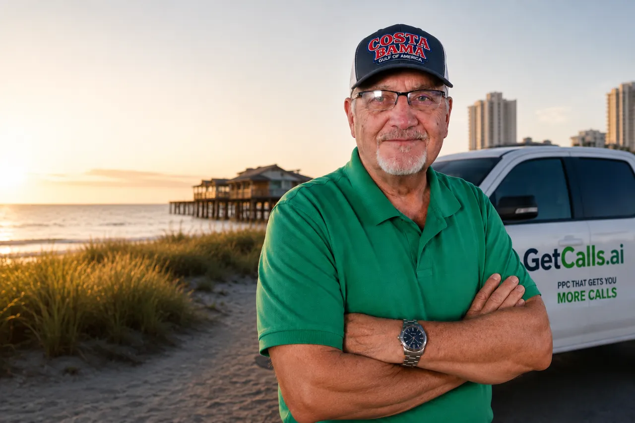 Bob Rutledge with GetCalls.ai service truck on the Alabama Gulf Coast