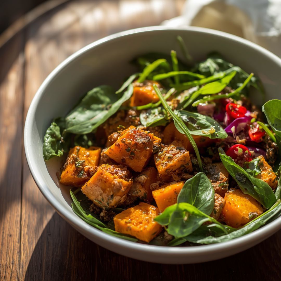 🥔 Sweet Potato Chicken Bowl with Spinach