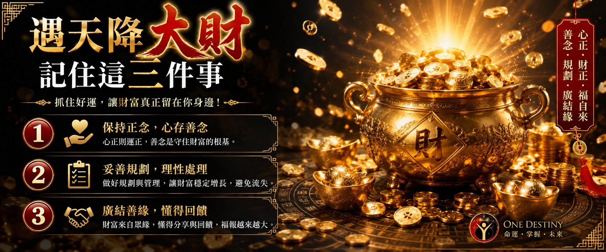 遇天降大財，記住這三件事。