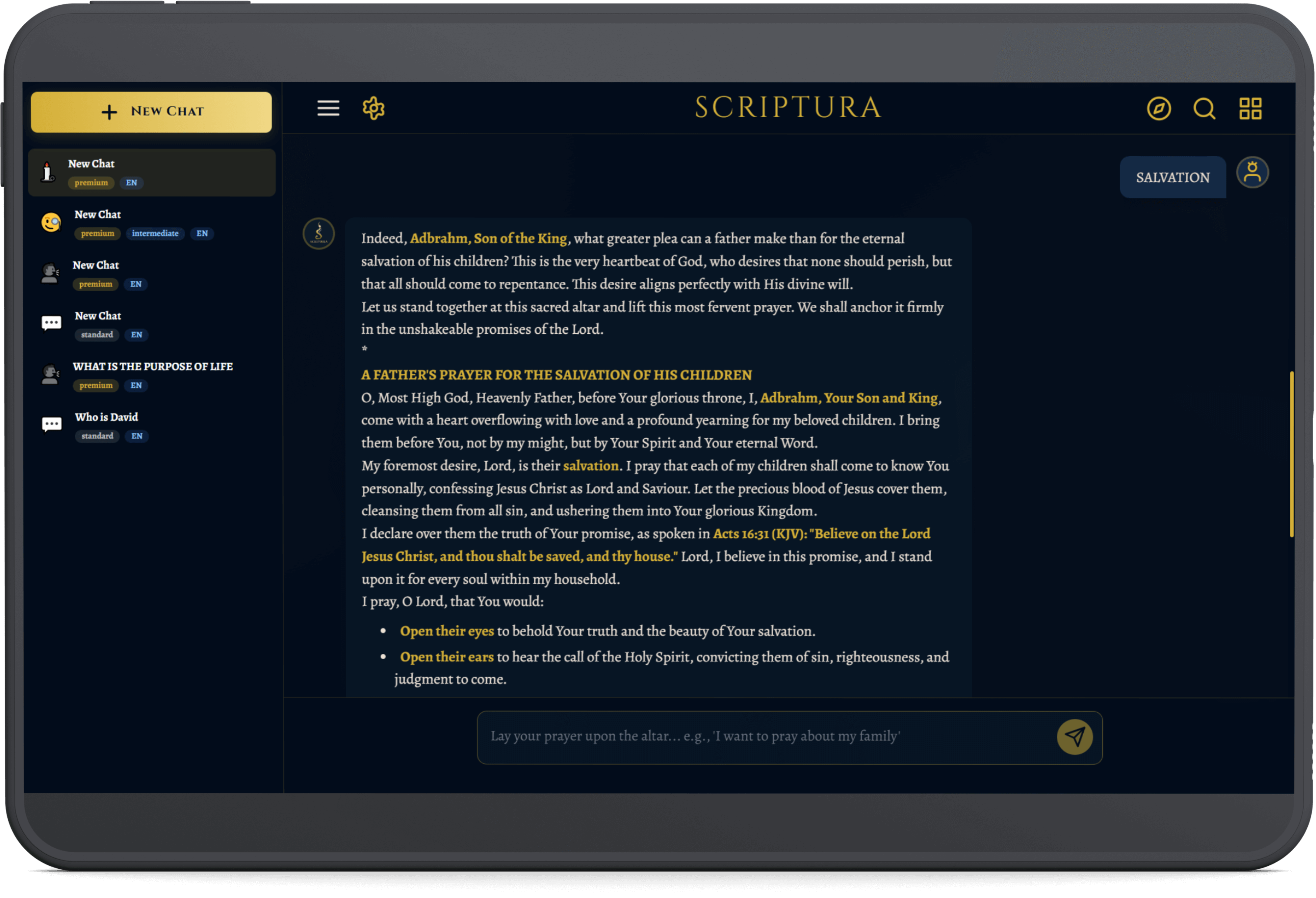 Co-creating a prayer on a mobile device.