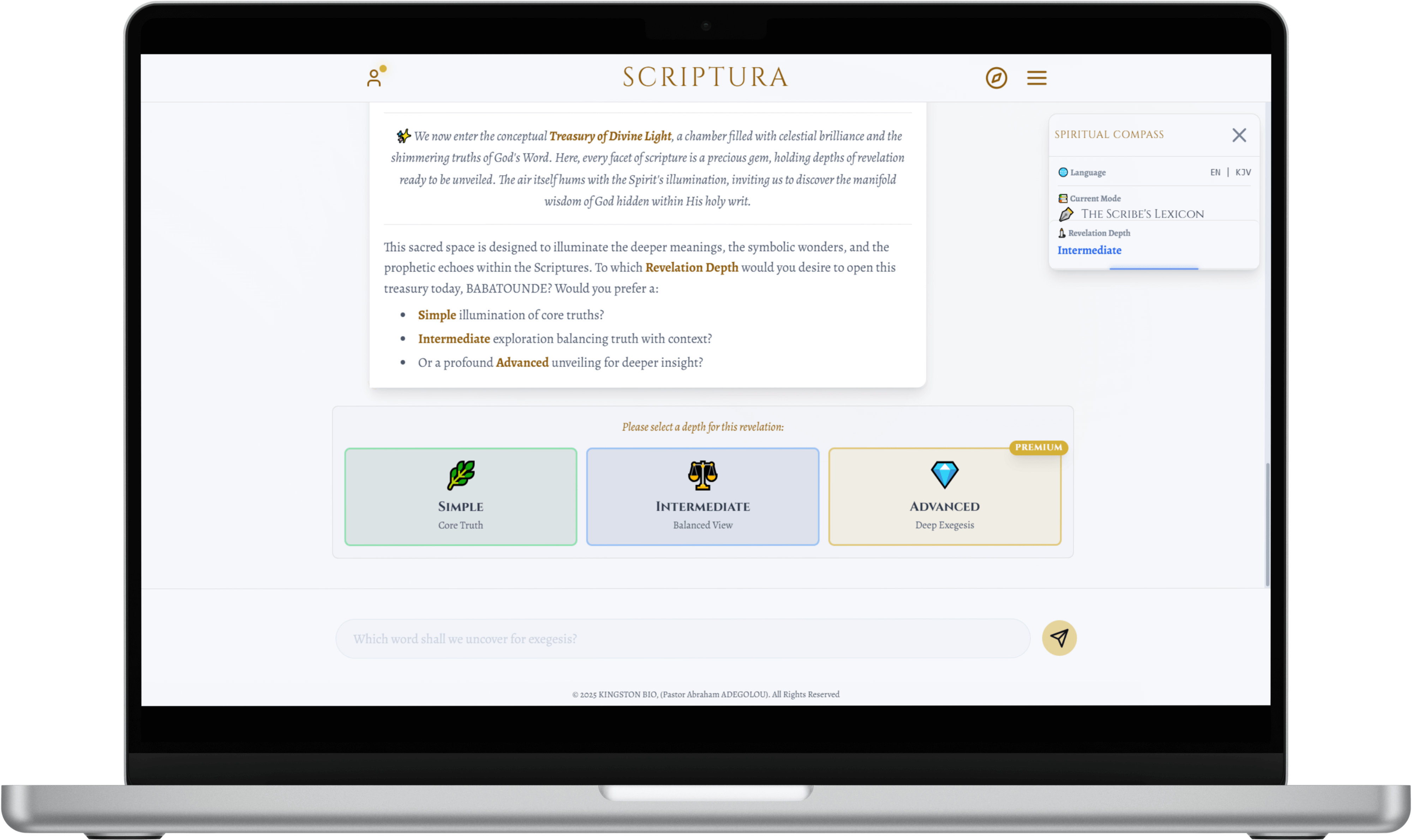 SCRIPTURA application shown on a desktop computer.