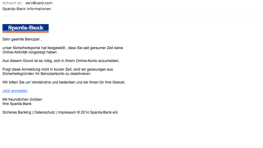 SPARDABANK PHISHING-MAIL
