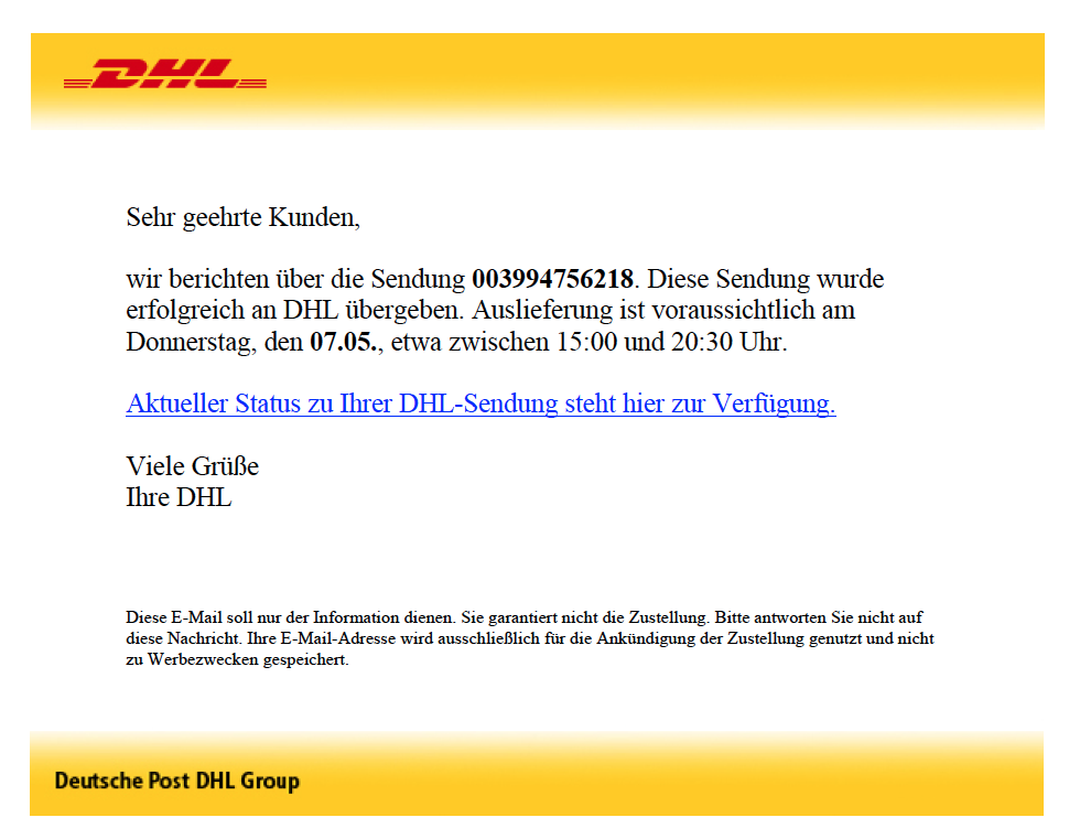 dhl Auslieferung Ihrer Sendung 18451649714