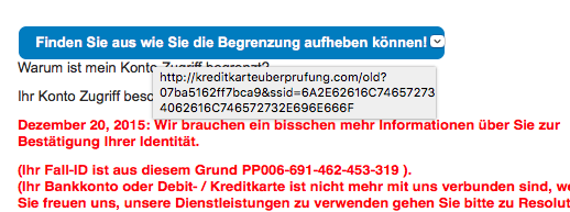Link einer Paypal Phishing Mail