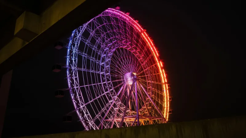 Noria iluminada de noche
