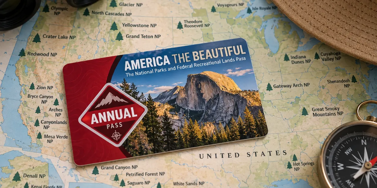 Pase America the Beautiful para no residentes de 250 USD sobre un mapa de ruta