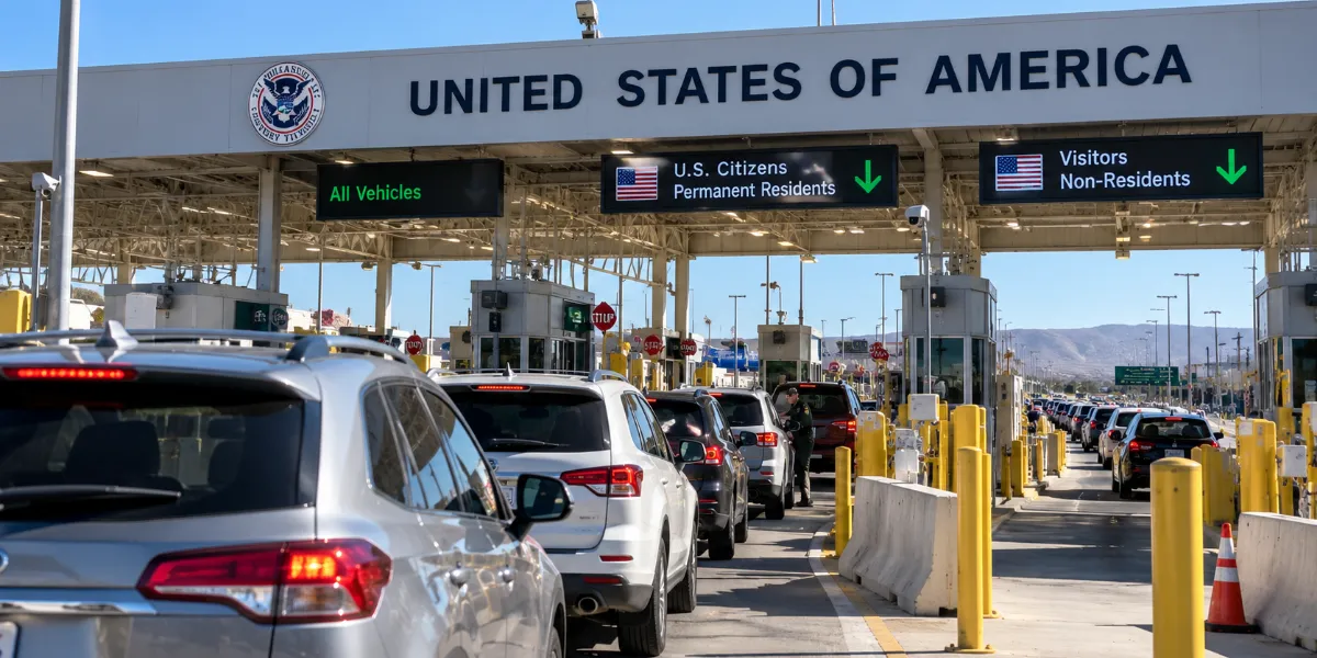 Cola de autos entrando a Estados unidos