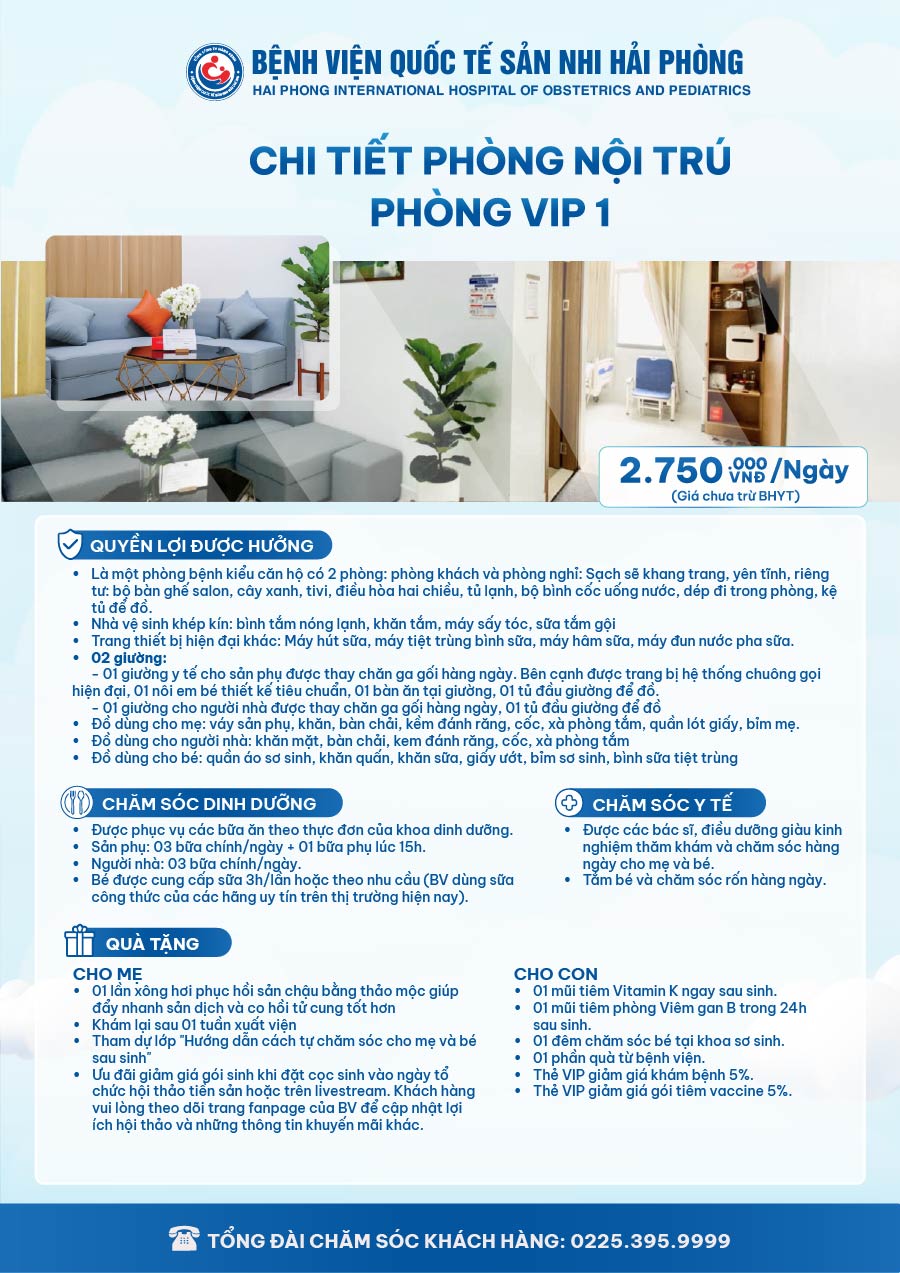 PHÒNG NỘI TRÚ CAO CẤP VIP 1 - Bệnh viện Quốc tế Sản Nhi Hải Phòng