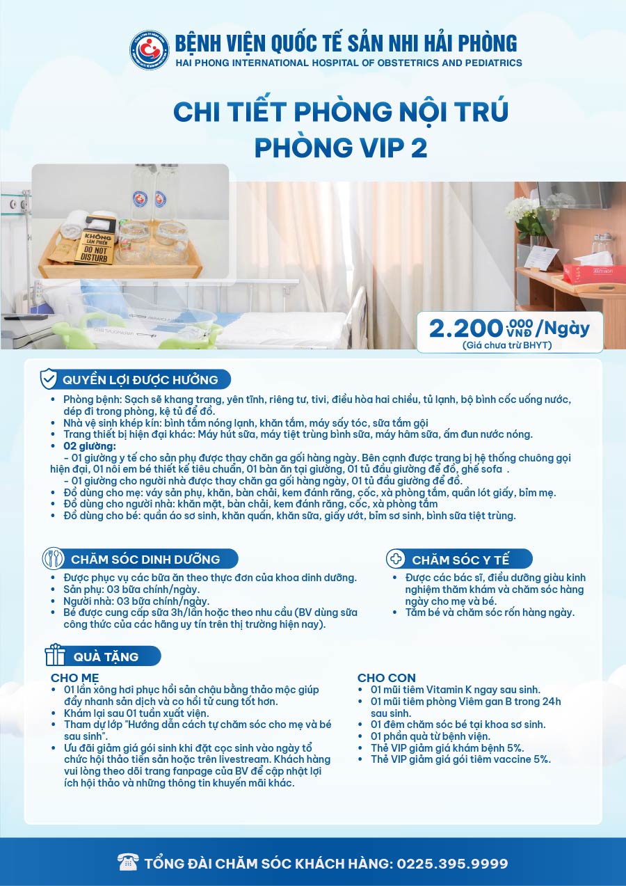 PHÒNG NỘI TRÚ CAO CẤP VIP 2 - Bệnh viện Quốc tế Sản Nhi Hải Phòng