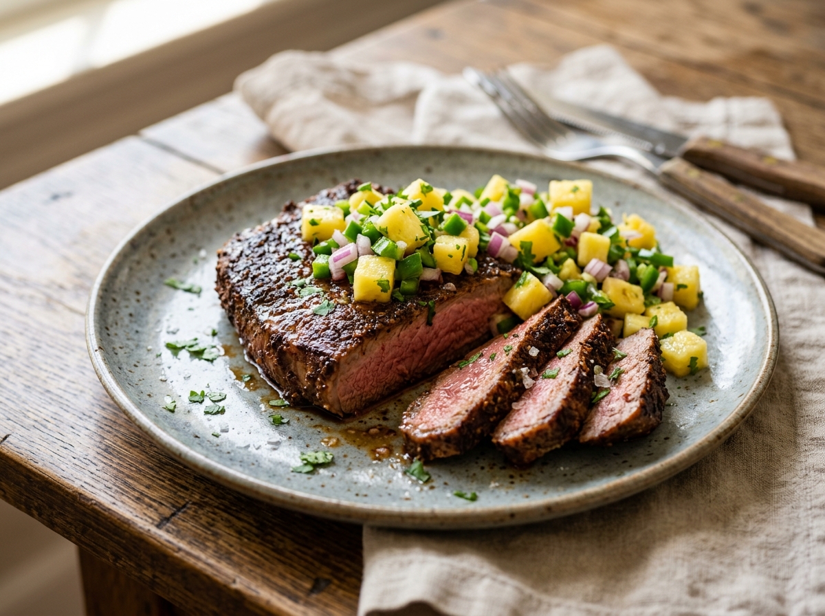 Chipotle-Kaffee-Steak mit Ananas-Jalapeño-Salsa