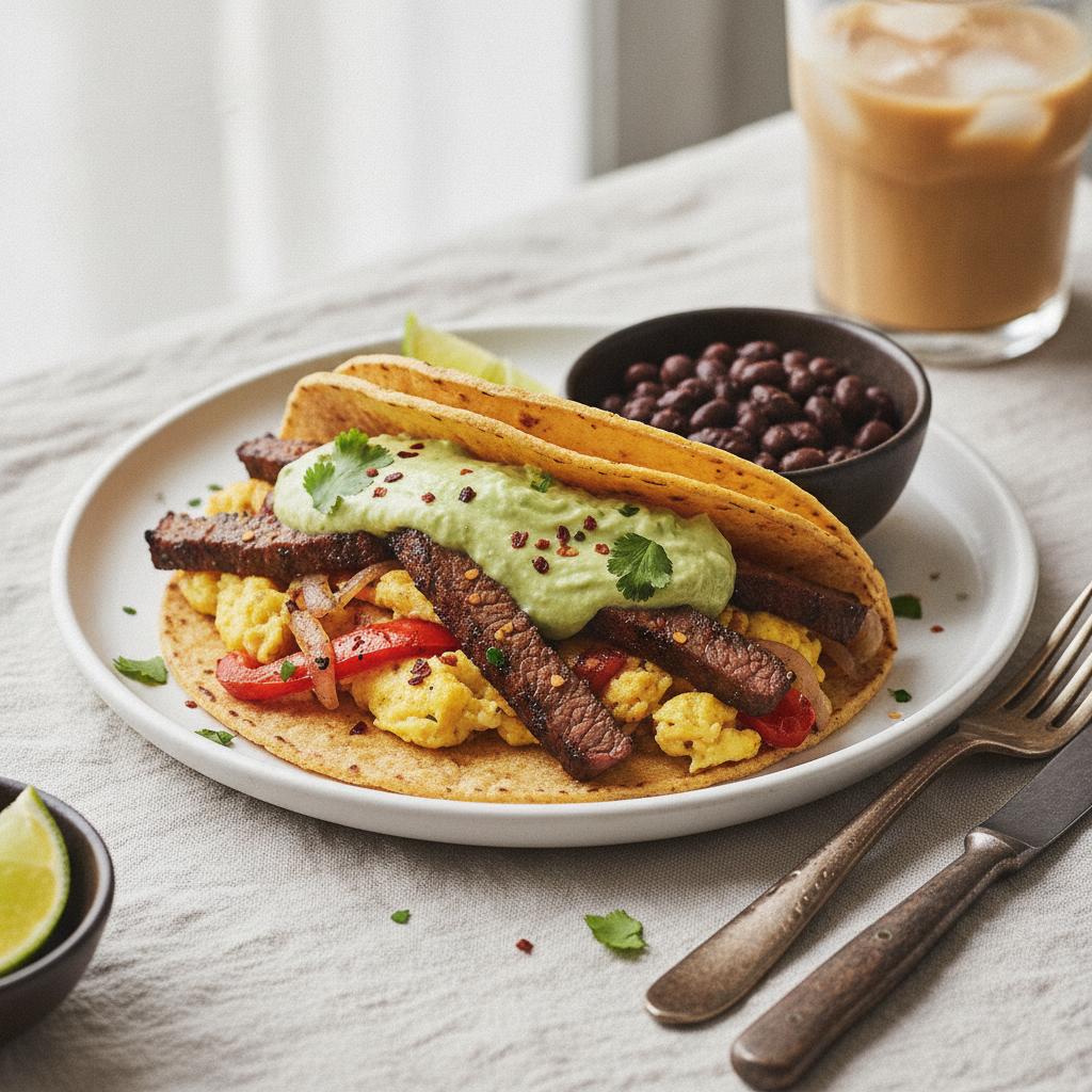 Chipotle-Kaffee-Steak Frühstückstaco mit Avocadocreme
