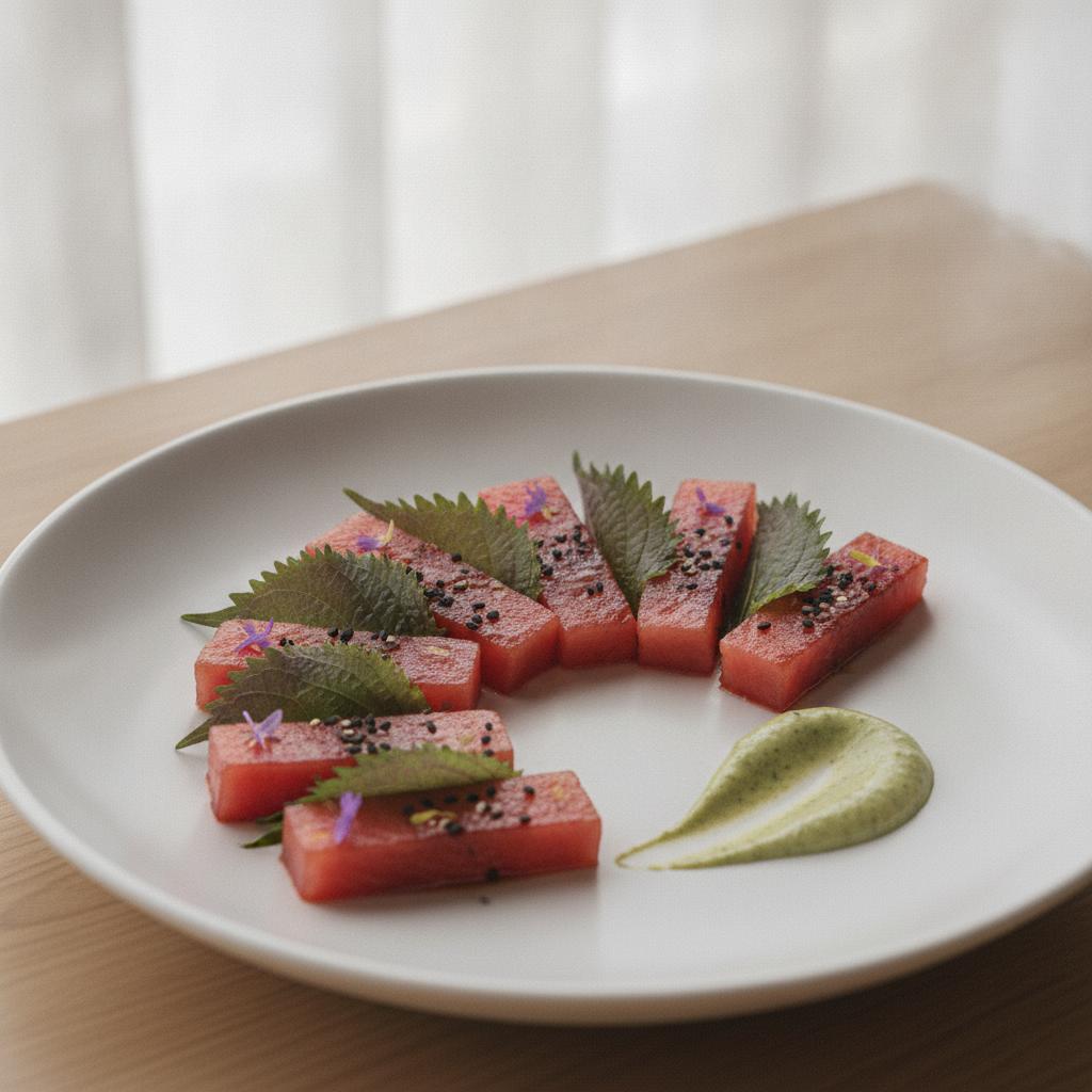 Miso-Glasiertes Wassermelonen-Sashimi mit Shiso